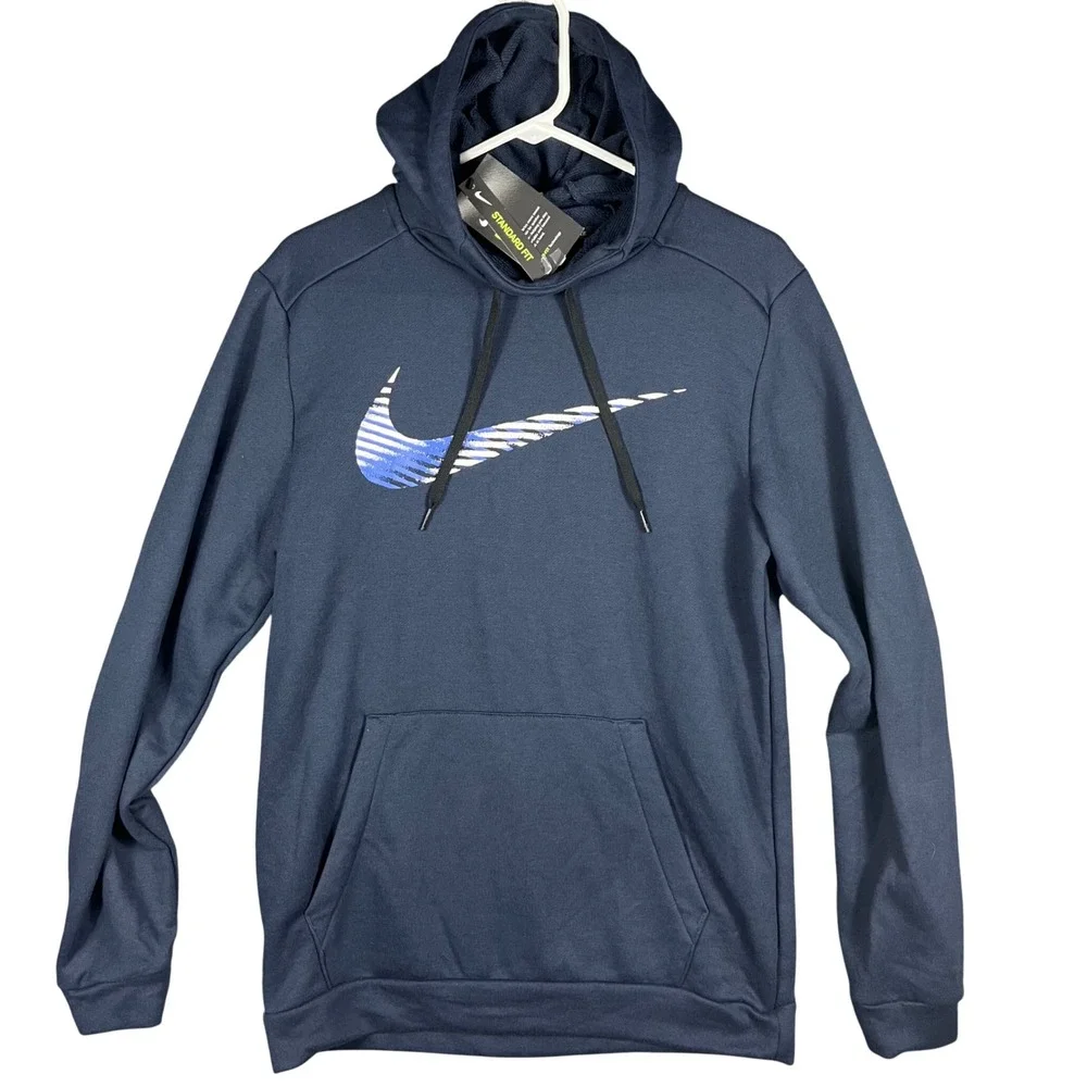 Nike Hoodie Men Small Navy Blue Dri-FIT Graphic Swoosh Training‎ CJ4268-451 NWT